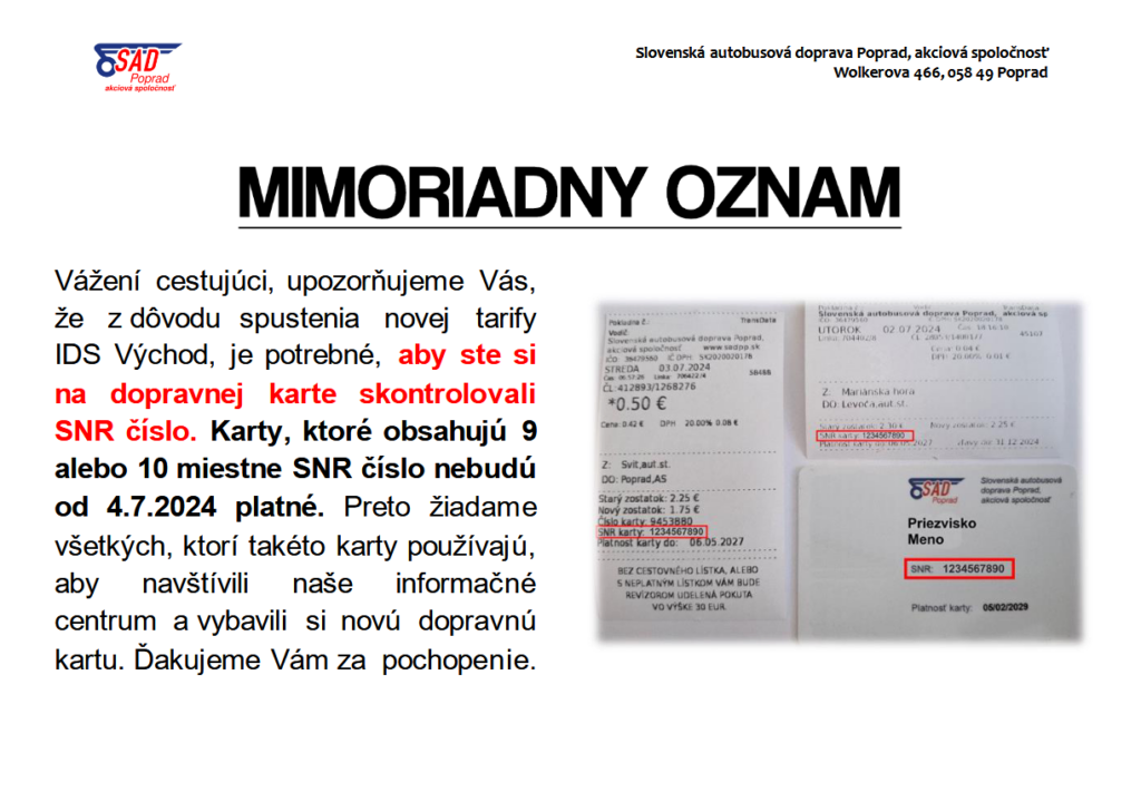 Fotka - Oznam SAD Poprad a.s.